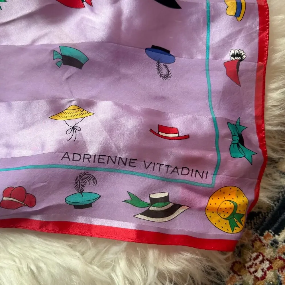 Vintage Silk Scarf with Hat Print - Adrienne Vittadini